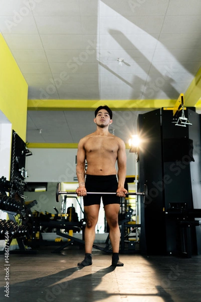 Obraz Bodybuilder lifting weights in a modern gym