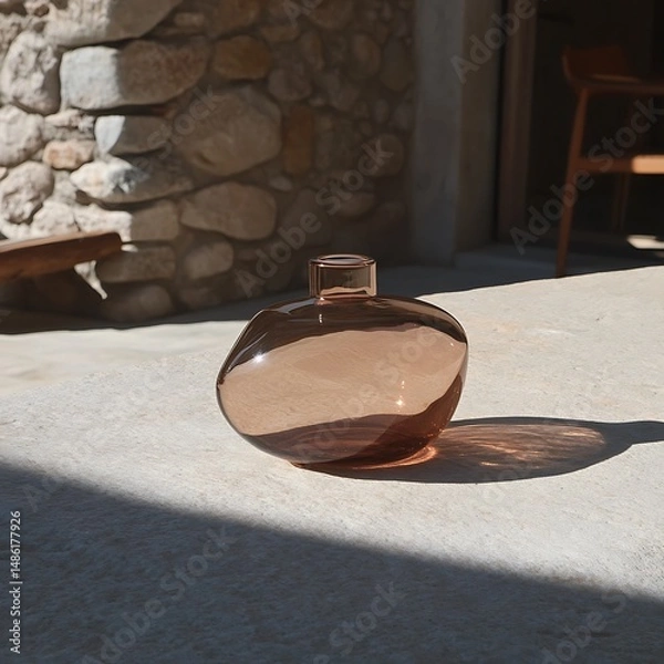 Obraz Elegant Glass Vase on Rustic Stone Surface with Natural Light and Shadow