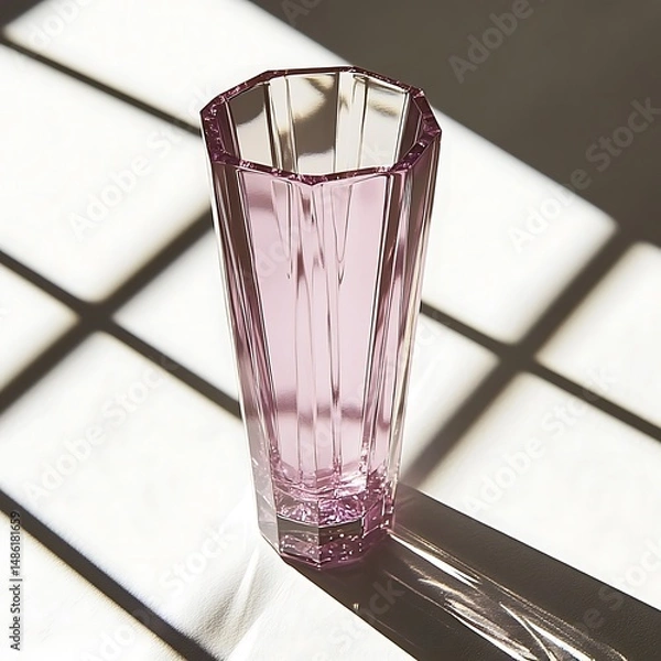 Obraz Ornate faceted glass vase, lilac tinted, illuminated by window light and shadows