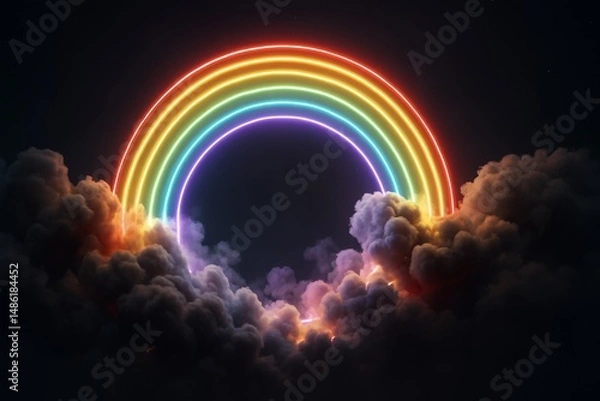 Obraz Neon Rainbow Illuminating Dark Clouds