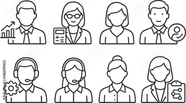 Fototapeta Office job icons set – outline, workplace and career symbols, professional designs