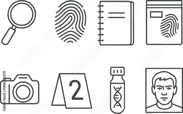 Fototapeta Crime investigation outline icons set – forensic, detective and mystery symbols