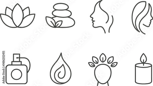Fototapeta Spa and wellness icons set – silhouette, relaxation, self-care symbols