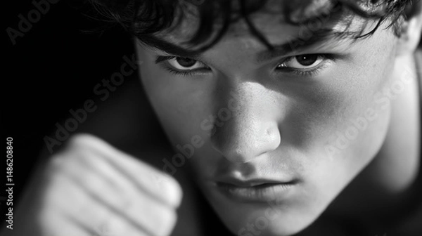 Fototapeta Focused determination of an athlete with a clenched jaw