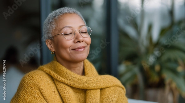 Fototapeta Elderly Person Smiling Peacefully Depicting Calm and Contentment