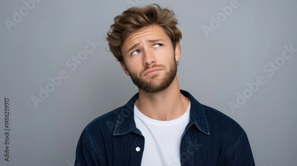 Fototapeta Confused Individual Showcasing Uncertainty Through Facial Expressions