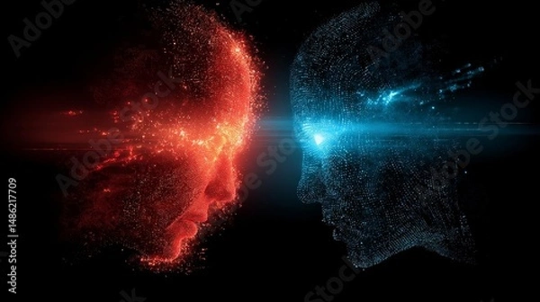 Fototapeta Abstract confrontation of two digital minds. Industrial IoT and Cloud AI