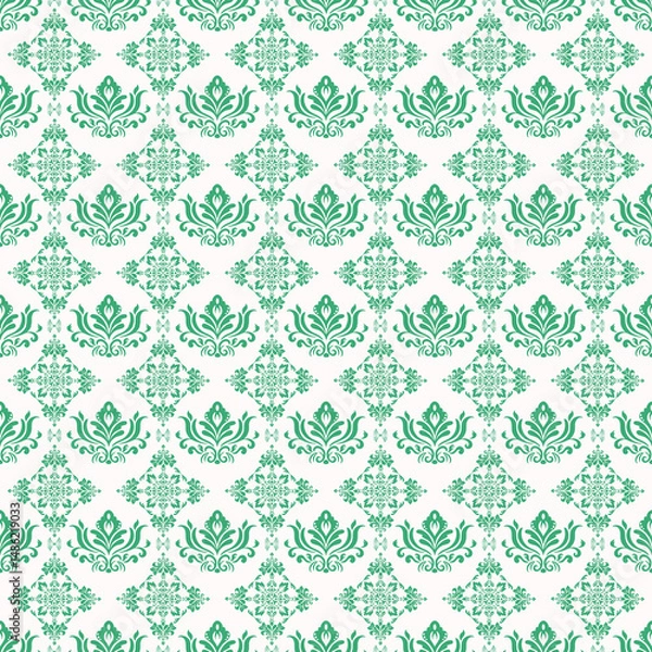 Fototapeta Elegant green pastel damask pattern with floral motif and vintage baroque decorative seamless pattern design