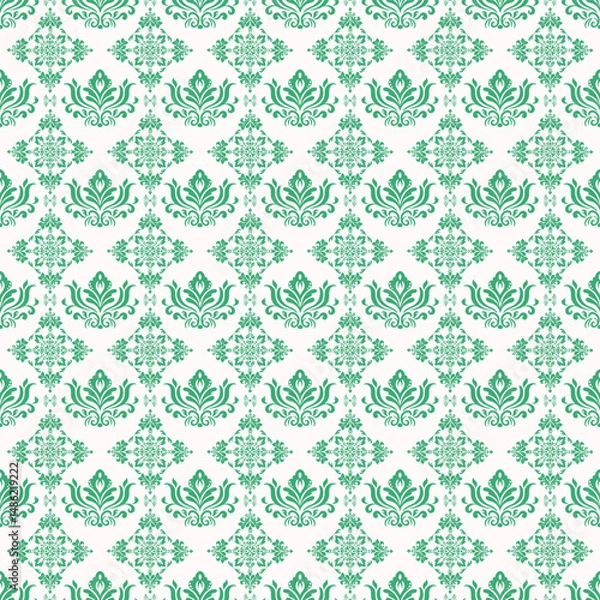 Fototapeta Elegant green pastel damask pattern with floral motif and vintage baroque decorative seamless pattern design