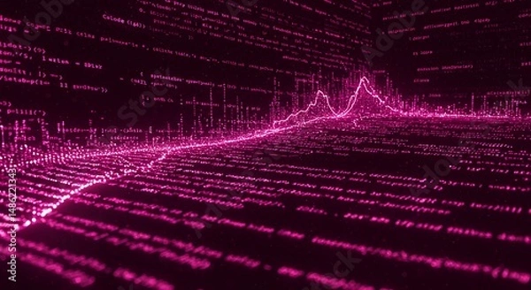 Obraz Abstract visualization of financial data, code landscape with rising graph
