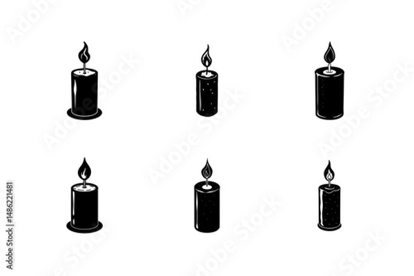Fototapeta set candle glowing flame vector silhouette