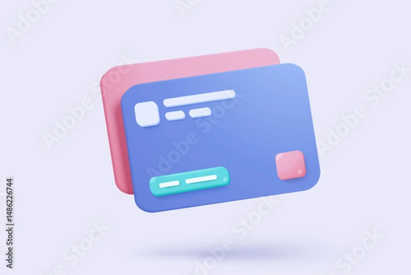 Fototapeta 3D credit card financial security for online shopping, financial transactions, online payment credit card with payment protection concept. 3d business finance vector icon render illustrator