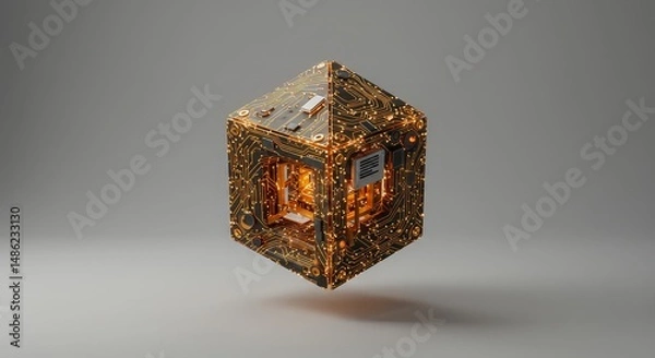 Fototapeta Golden geometric cube technology concept