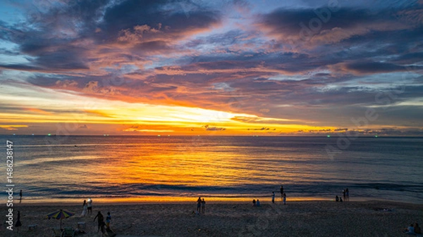 Obraz aerial view beautiful sky in sunset at horizon at Kata beach Phuket Thailand. .Scene of colorful red sky in sunset..Gradient color. Sky texture, abstract nature background.