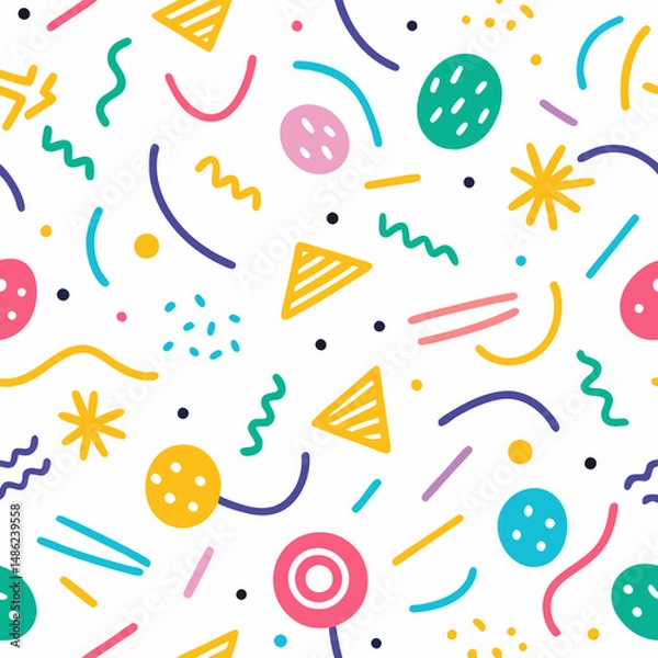 Fototapeta Colorful abstract shapes pattern on white background