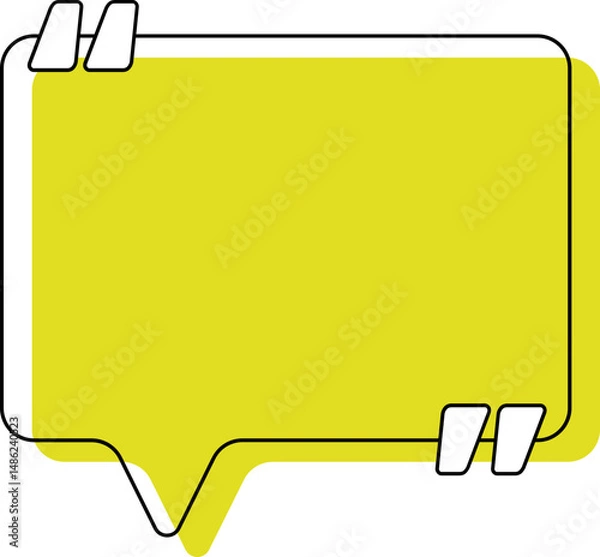 Fototapeta Rectangular balloon filled with color, black offset border, rounded edges, and two centered quotation marks.