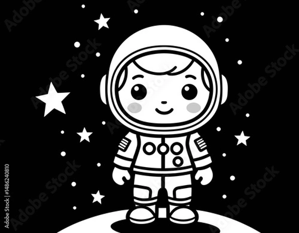 Fototapeta cute-astronaut-vector-illustration-for-kids-space-exploration-themed-designs-adorable-cartoon-astronaut-isolated-on-black-background-stock-vector-image
