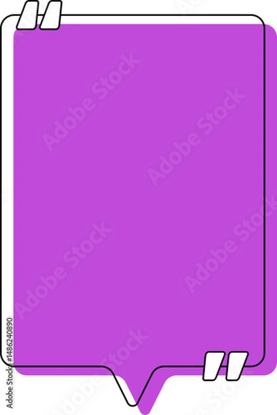 Fototapeta Message balloon with vertical rectangular shape, colored background, rounded edges, two quotation marks, and bold border.