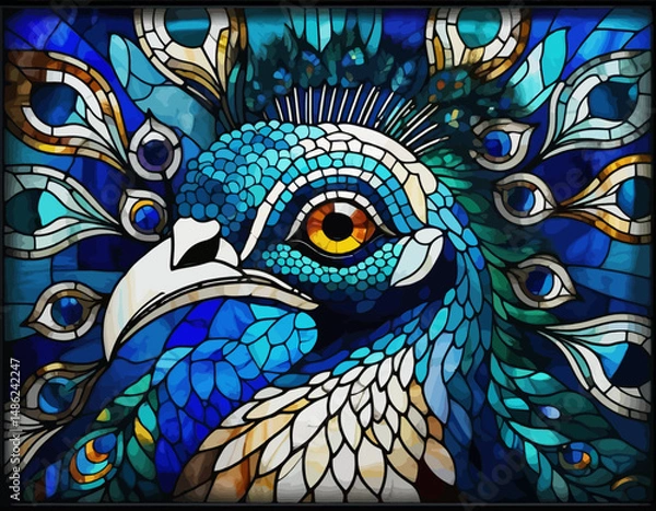 Obraz stained-glass-peacock-artwork-beautiful-colorful-bird-illustration-elegant-peacock-art-deco-peacock-design-bird-with-vibrant-feathers