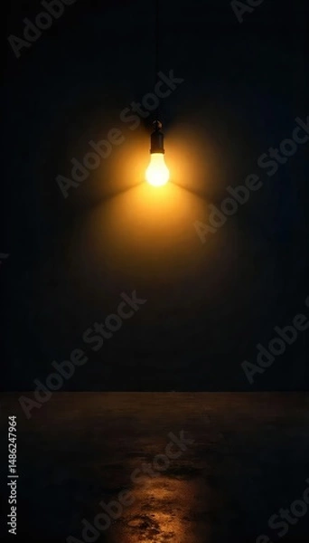 Fototapeta A single, bright light bulb illuminates a dark room, casting a soft glow on the surrounding space This image evokes feelings of hope, clarity, and a simple solution , minimalist, bright, innovation