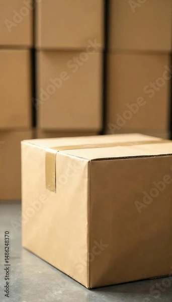 Fototapeta A sturdy cardboard box securely taped shut, ready for shipment Perfect for e-commerce, logistics, and delivery concepts Shows packaging security and reliable shipping preparation , taped, protective