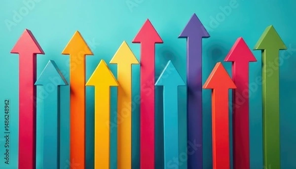 Fototapeta A vibrant array of arrows pointing in different directions, representing diverse perspectives and choices , visual, directional arrows