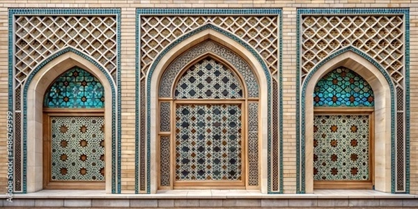 Fototapeta front view muslim square ornamentle window, without shadows generate ai	
