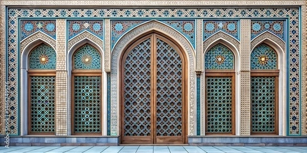 Obraz front view muslim square ornamentle window, without shadows generate ai	
