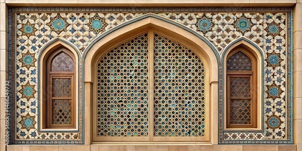 Obraz front view muslim square ornamentle window, without shadows generate ai	
