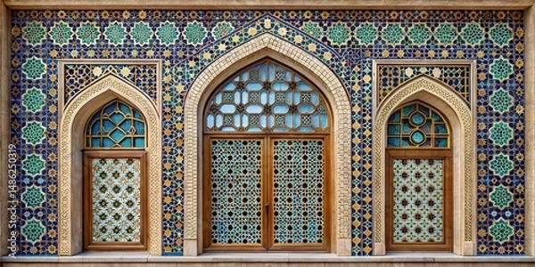 Obraz front view muslim square ornamentle window, without shadows generate ai	

