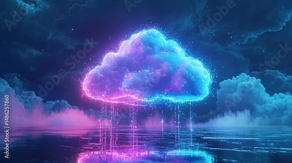 Obraz A digital illustration of a glowing cloud symbol in the center,