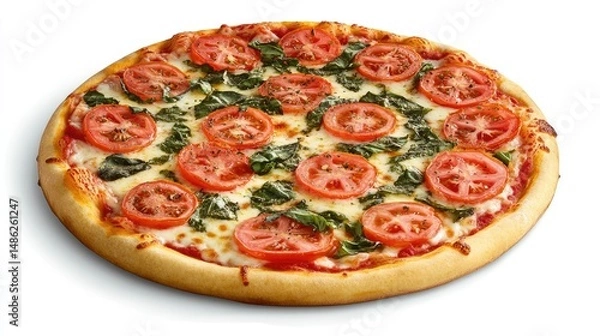 Obraz A freshly made pizza topped with sliced cherry tomatoes,