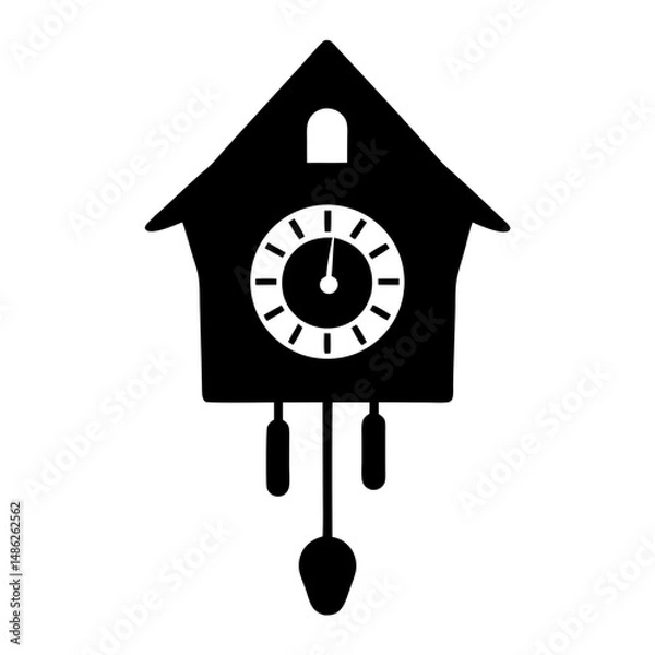 Fototapeta Simple Black and White Silhouette of a Cuckoo Clock with Pendulum