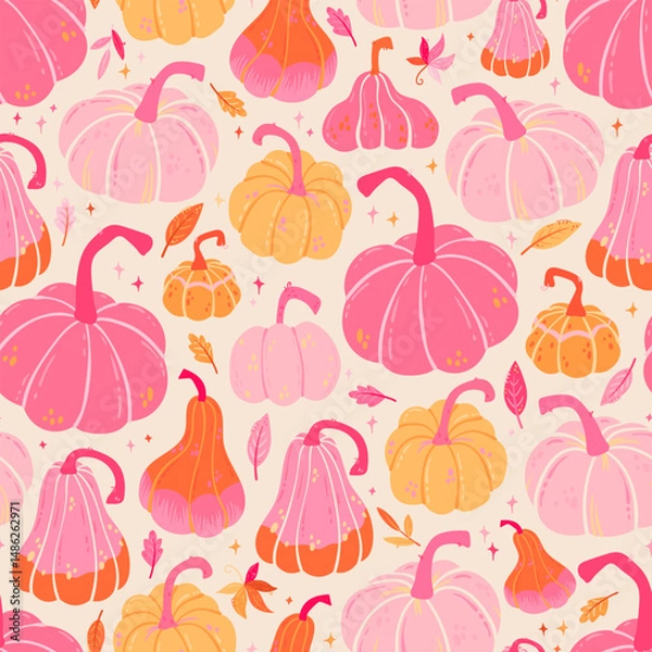 Obraz Cute hand drawn pumpkin seamless pattern, hand drawn pumpkins - great as Thanksgiving background, textiles, banners, wallpapers, wrapping - vector design