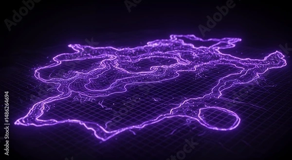 Obraz Abstract Neural Network Visualization with Glowing Purple Lines and Grid Structure