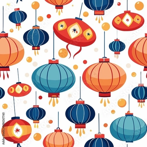 Fototapeta Colorful decorative lanterns in a repeating pattern