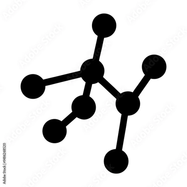 Fototapeta Black and White Illustration of a Molecular Structure with Connections and Nodes