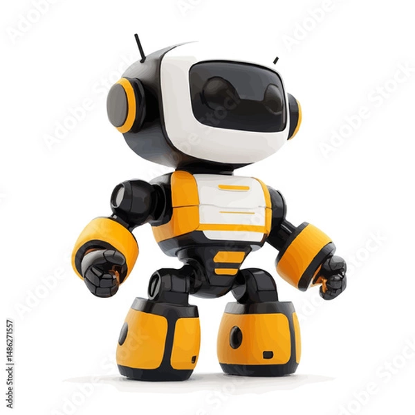 Obraz 2D flat Toy Robot vector illustration, isolated on a white background.