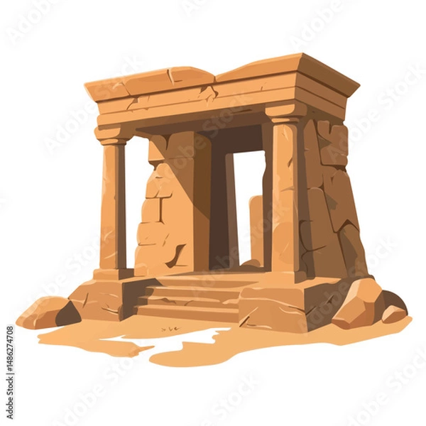 Obraz 2D flat vector illustration of Ancient Temple Ruins, isolated on a white background.