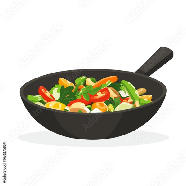 Obraz 2D flat Vegetable Stir Fry vector illustration, isolated on a white background.