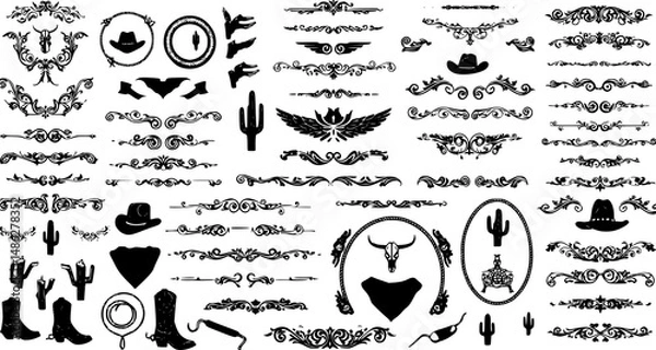 Obraz A large collection of old western design elements, embellishment, borders and divider lines.
