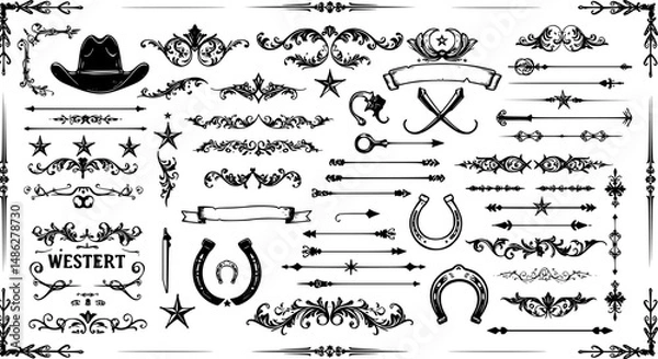 Obraz A large collection of old western design elements, embellishment, borders and divider lines.
