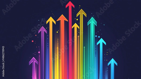 Obraz Abstract Color Lines arrow  with a Gradient on a Black Background. Vector Curved Shapes - Graphic Elements for Pattern Design and Posters. 3D Wave Doodle Ribbons 