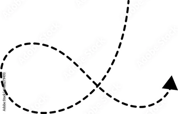 Obraz Hand drawn dotted arrows. Hand drawn freehand different curved lines, swirls arrows. Curved arrow line. Doodle, sketch style. Isolated Vector illustration.