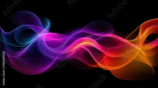 Obraz Abstract Color Lines with a Gradient on a Black Background. Vector Curved Shapes - Graphic Elements for Pattern Design and Posters. 3D Wave Doodle Ribbons 
