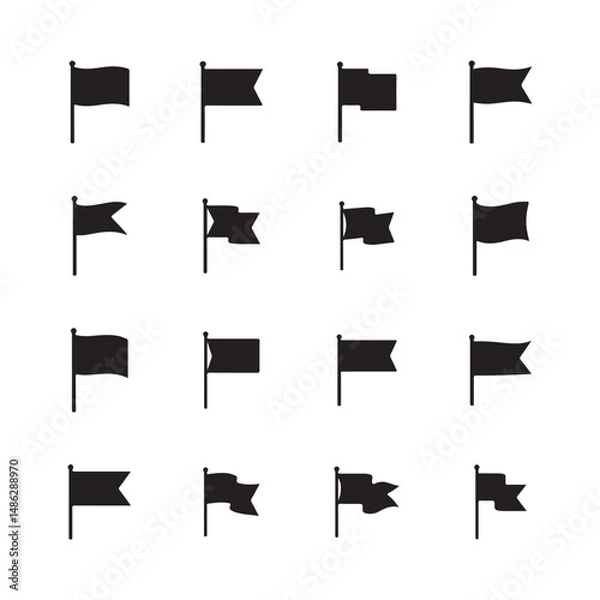 Obraz Collection of Black Flag Icons in Various Shapes and Styles on White Background