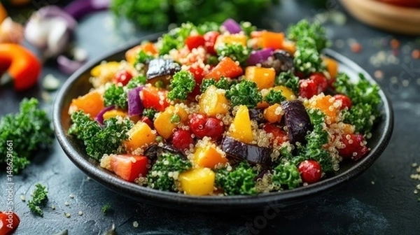Fototapeta Colorful quinoa salad with vegetables