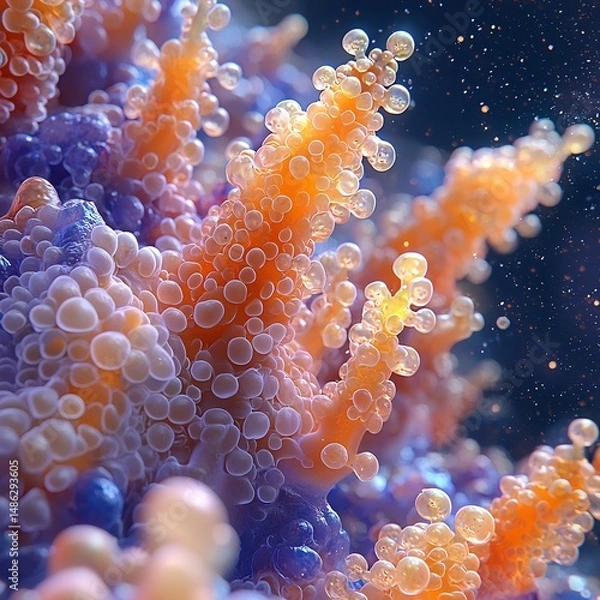 Fototapeta Macro photography render of extremophiles thriving acidic and high radiation environments textured biological forms vivid lighting real world terrain simulation