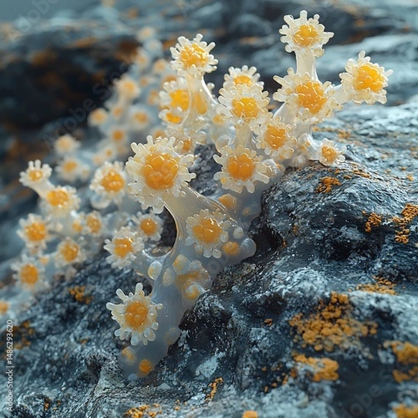 Fototapeta Macro photography render of extremophiles thriving acidic and high radiation environments textured biological forms vivid lighting real world terrain simulation