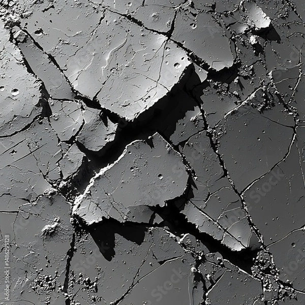 Fototapeta Macro rendering of asteroid surface texture regolith and fractures rocky micro details cracked geology realistic lighting and depth